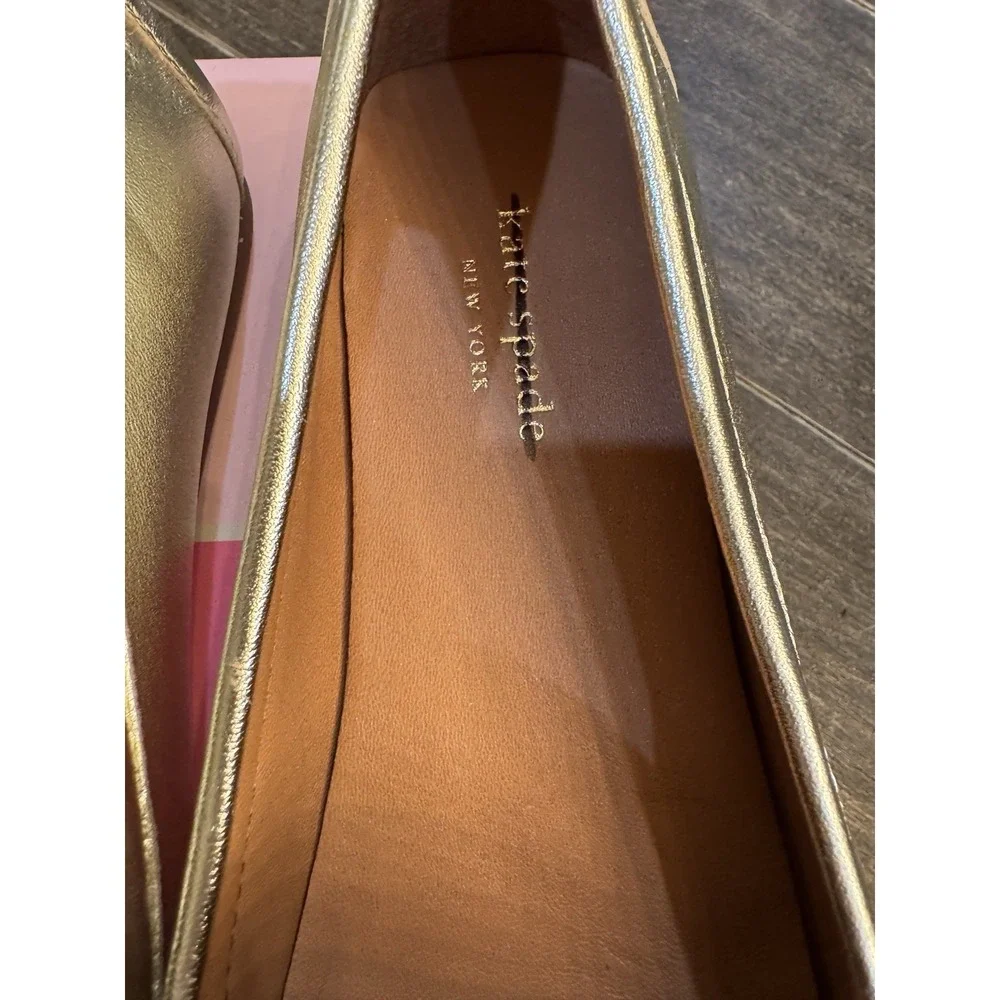 KATE SPADE NEW YORK Women Gold Carson Round Toe Slip On Leather Loafers Size 7.5 - Picture 10 of 15